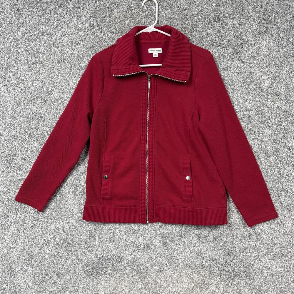 Studio Works Cardigan Sweater Womens PXL Petite Red Full Zip Coastal Grandmacore